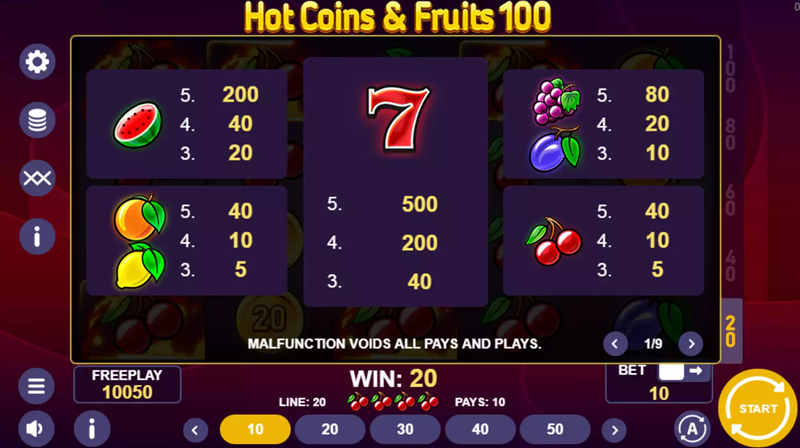 Hot Coins Fruits 100